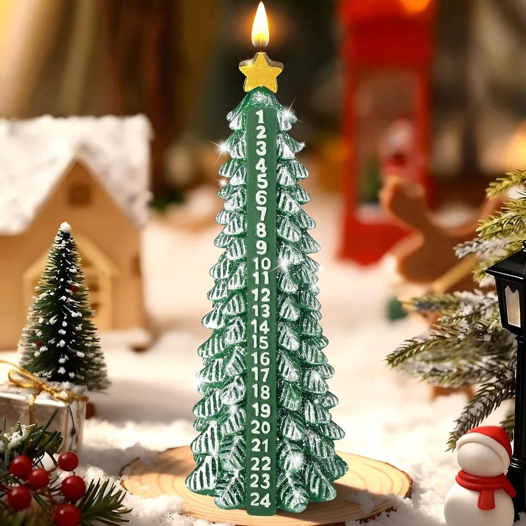 Enhon Advent Candle Countdown Calendar, 10 Inch Tree Shaped Taper Candles, Unscented Beeswax Christmas Countdown Candles for Holiday Decor, Church, Party, or Xmas Gifts
