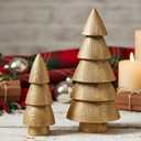 DN DECONATION Gold Tabletop Christmas Tree, Cone Trees Figurines for Xmas Decorations, Wooden-Like Resin Pine Tree Decor for Mantel, Desk, Shelves, TableCenterpieces Holiday Home Decor (Set of 2)