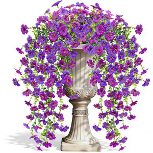 Der Rose Artificial Hanging Flowers for Outdoors UV Resistant Fake Hanging Plants for Spring Decoration, Realistic Silk Faux Flowers with Trailing Vines for Porch Patio Balcony Fence Garden Decor