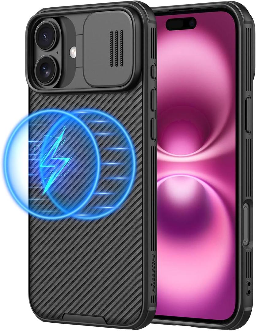 Nillkin Magnetic for iPhone 16 Case, Upgraded Slide Camera Protection, Compatible with Magsafe, Slim Shockproof Protective Phone Case for iPhone 16 6.1 inch, Black