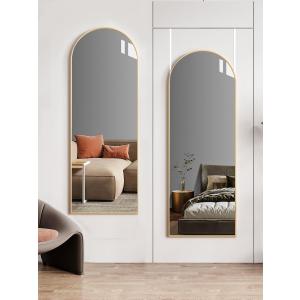 Arched Full Length Mirror, 48"x14" Gold, Tempered Shatterproof Glass & Aluminum Frame, Over Door or Wall Mounted, No Drill Installation for Bedroom, Bathroom, Closet, Entryway, Living Room Decor