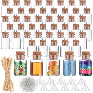 Bokon 50 Packs Mini Plastic Bottles with Corks Stoppers Eye Screws Funnels Small Potion Bottles Tiny Clear Sand Art Jar Wishing Vial for Birthday Party DIY Crafts Gift
