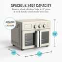 Martha Stewart French Door Air Fryer Toaster Oven Combo, 34QT Countertop Convection, 12-in-1, Bake, Broil, Roast, Fits 12” Pizza, Dehydrate, 5 Accessories, Air Fry Basket, Stainless Steel, Linen White