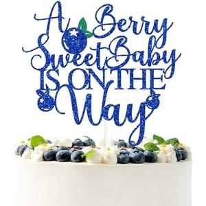 Blue Glitter A Berry Sweet Baby is on the Way Cake Topper, Blueberry Oh Baby/Berry Sweet Girl, Blueberry Themed Baby Shower Party Decorations Supplies