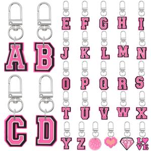 Ibuclein 30pcs Pink Letter Keychain, A-Z Charms Aesthetic Bulk Keychain Bag Charm Backpack Charms Pink Purse Accessories for Handbags, Cute Car Key Ring PVC Pendant Key Chains for Party Favors gifts