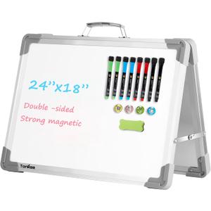 TANKEE Whiteboard 18x24 Inches Double Sided Magnetic Dry Erase Board with Stand, Foldable Desktop Tabletop White Board Easel Portable Whiteboard for Classroom Homeschooling Home Office School Teacher