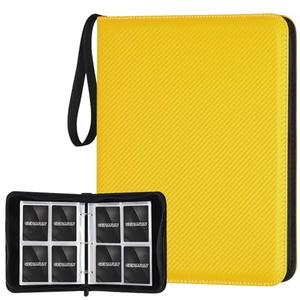 GERMUN 4 Pocket Card Binder, Premium Zip Trading Card Binder, 400 Double Sided Pocket PU Card Collection Binder, Collector Card Album, Card Folder for MTG, TCG, Sports Cards, Game Cards (Yellow)