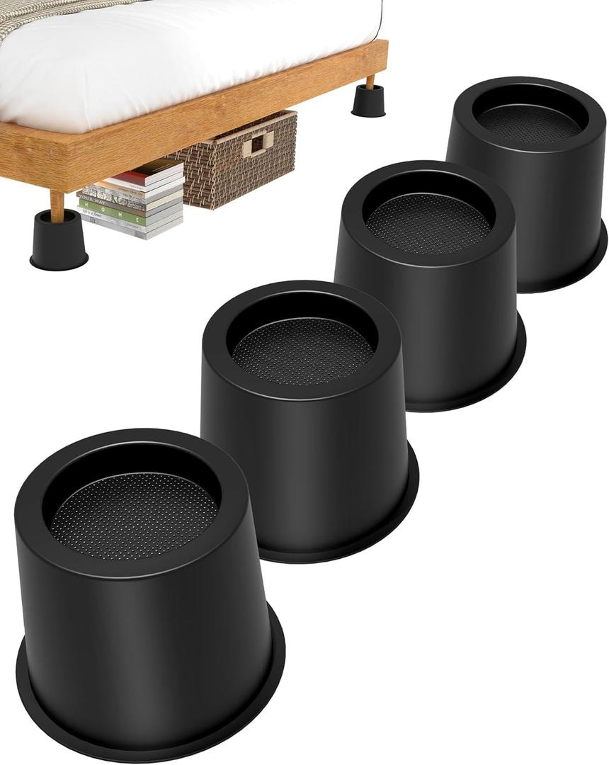 4 Inches Bed Riser, Heavy Duty Bed Elevator 1500 LBS for Lifting Bed Sofa Furniture at Home Dorm College, 4 Pieces, Black