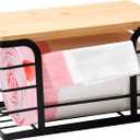 Small Trash Bag Holder,Wall Mount Grocery Bag Holder with Bamboo Top,Suitable for Garbage Bags of 100 Rolls under 13 Gallons,Black