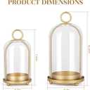 Versatile Metal Candle Holder Set with Handmade Glass Dome,Antique Brass Pillar Candle Stand, 5.2" & 4.1" Wide for Tabletop or Hanging, Industrial & Farmhouse Decor