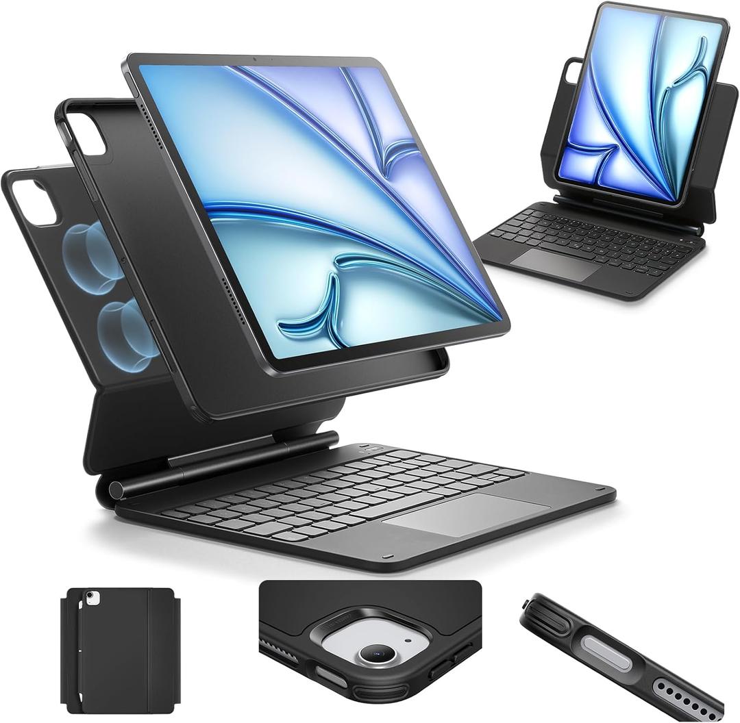 ESR for iPad Air 11 Inch Case with Keyboard M4/M3/M2 (2026/2025/2024) & iPad Pro 11/Air 5th/4th Gen Keyboard, Easy-Set Magnetic Stand, Portrait/Raised Modes, with Removable Protective Case, Black