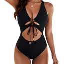 Blooming Jelly Womens Sexy One Piece Swimsuit Cutout Crisscross Back Swim Suit Drawstring Swimwear (Medium, Black)