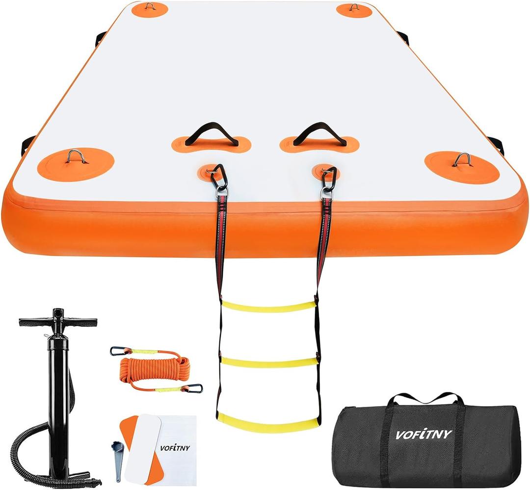 VOFiTNY Inflatable Floating Dock, Swim Platform Floating Dock for Lakes, Lake Floats for Adults, Island Raft Mat for Lake Beach Ocean, Non-Slip Surface (8ft x 6ft x 6", Orange)