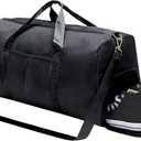 TINNIVI Sports Gym Bag Large Travel Duffel Bag Waterproof Weekender Overnight Tote Carry On Bag with Wet Pocket & Shoes Compartment for Men Women Lightweight Adjustable Strap (Black)