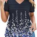 DOLNINE Womens-Plus-Size-Tops Fashion Lace Short Sleeve Shirts Casual V Neck Tees Going Out Pleated Tunics Blouses 3XL