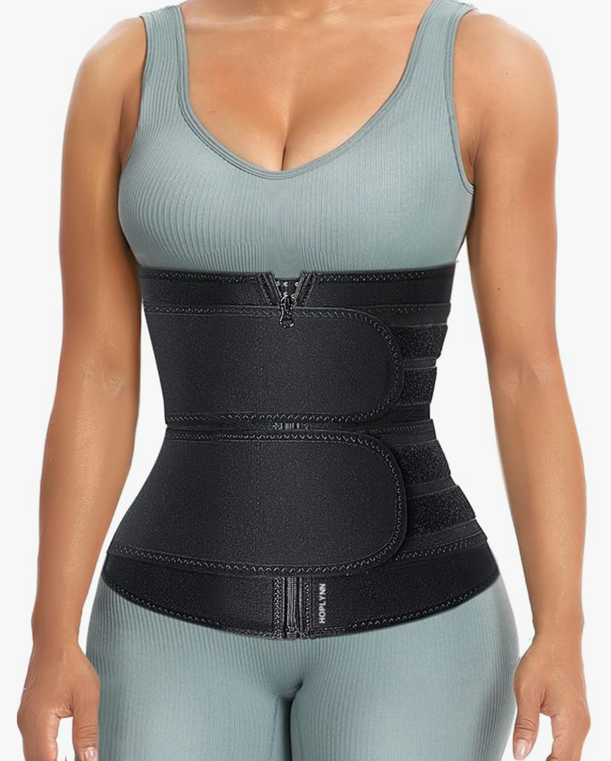 Sweat Waist Trainer for Women Two Belts, Neoprene Workout Corset Waist Trainer Cincher Trimmer Shaper Zipper Size XL