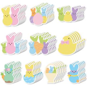 CJiangpo 60Pcs Easter Bunny Sticky Notes Pads, 1200 Sheets Colorful Candy Rabbit Self Stick Notepad Cute Chick Egg Memo Pad Page Marker for Kids Classroom Rewards Easter Party Favors Basket Stuffers