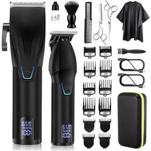 Karrte Professional Hair Clippers and Trimmer Kit for Men, Barber Clipper Set Cordless Hair Cutting, Beard Trimmer Grooming Haircut Kit (Black)