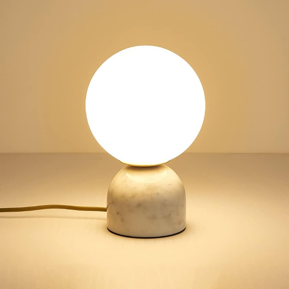 Meefad Globe Bedside Lamp, Modern Cute Night Light with Glass Shade, Marble Base, Small Table Lamp for Bedroom - White