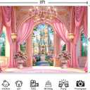 Newsely Princess Castle Garden Backdrop 8Wx6H Photography Pink Palace Curtain Crystal Floral Green Plants Cloud Lamp Sky Cute Background Girly Party Decorations Banner Photo Booth Props Supplies