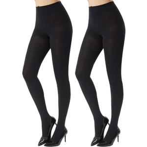 MANZI Women's 2 Pairs Super Opaque Tights for Women 120 Denier Control Top (X-Large, Black)