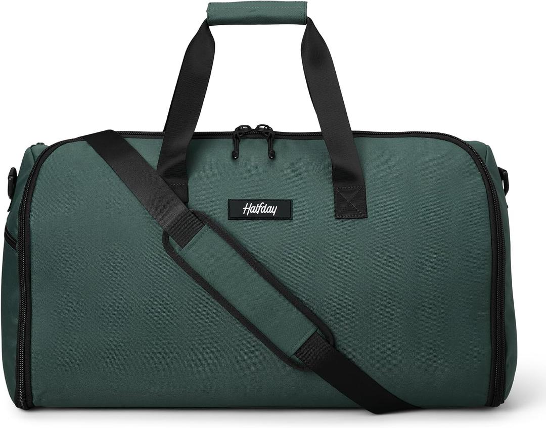 Halfday Convertible 2-in-1 Garment Duffel Weekender Bag 45L: Wrinkle-Free Travel (Hanging Suit Compartment, Shoe Pockets, Trolley Sleeve), Durable & Water-Resistant Carry-on, Hunter