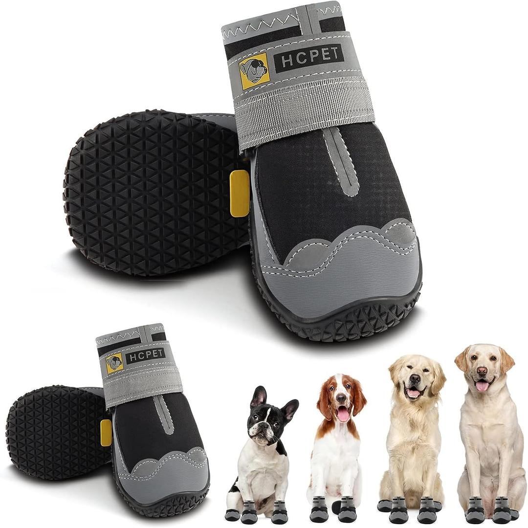 Hcpet Dog Shoes for Dogs, Dog Booties for Dogs, Anti-Slip Dog Boots & Paw Protectors for Hot Pavement Winter Snow Hiking with Reflective Straps Black Size 6, 4PCS (Width 2.36 in)