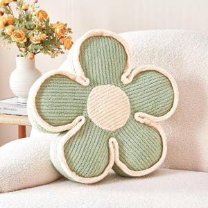 Kcvvcr Flower Throw Pillow, Soft Sage Green 14.9" Shaped Floor Pillow for Home Decor, Cute Aesthetic Plush Decorative Pillows for Bed, Sofa, Couch