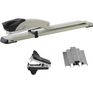 Long Reach Stapler,with 2000 Staples & Stapler Remover Full Strip20-25 Sheet Capacity,with Built-in Ruler and Adjustable Locking Paper Guide, Gray