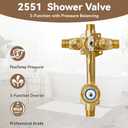 2551 Pressure Balancing Valve, Shower Diverter with Built-In 3-Function Transfer, Compatible with Posi-Temp Trim Valve, 1/2 CC/IPS Connections, Brass 4-Port for Bathtub and Shower