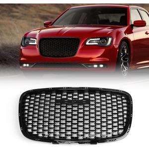 Front Grille Assembly Compatible with Chrysler 300C SRT 2015 2016 2017 2018 2019 2020 2021 2022 Replacement Front Bumper Grill 5SW18DX8AD CH1200393