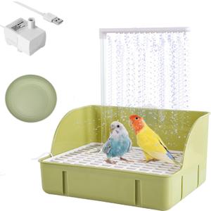 Electric Large Bird Bathtub,Parrots Bath Shower with USB Pump, Birdbath Bowl Waterfall Bird Bath for Garden,Birdcage,Indoor,Outside -Perfect for Parakeet/Cockatoo/Cockatiel/ Lovebird/Budgie (Green)