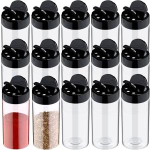 Mimorou 40 Pack Plastic Spice Jar with Shaker Lids Seasoning Containers 3.5 oz Plastic Spice Container with Black Lids Seasoning Jars for Kitchen Storing Powder
