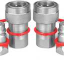 1/2" Ag Hydraulic Quick Connect Tractor Couplers with Dust Caps,Poppet Pioneer Style ISO 5675 Hydraulic Quick Coupler 1/2" NPT Thread & ISO 5675 Body