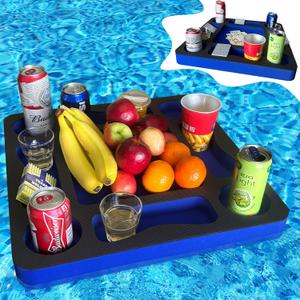 Floating Pool Games Table for Adults - All-in-One Drink Holder & Refreshment Station for Pool, Beach, Hot Tub,Waterproof Cards Included,Summer Party Essentials (Black-Blue, 19 * 19 Inch)