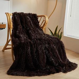 Luxury Faux Fur Throw Blanket, Modern Farmhouse Brown Soft 50x60 Fluffy Blanket, Shaggy Plush Decorative Couch Throw for Bedroom Living Room Office, Dark Brown