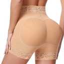 Padded Underwear for Women Butt Lifter Panties Butt Pads Shapewear Butt Enhancer Underwear Lace Butt Lifting Boyshorts (Beige, Small)