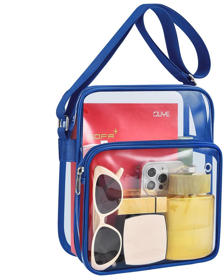 MAY TREE Clear Messenger Bag Stadium Approved Clear Bag Purse for Stadium Events Concert Sport Work (Blue)