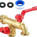 Outdoor Double Taps Water Faucet, Garden Hose Splitter 2 Way, 3/4 inch Wall Mounted Brass Water Tap, Frost-Proof Outside Spigot Replacement with 2 Outlets for Balcony, Lawns, Hose Connector (Red)