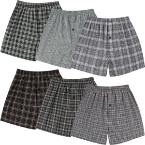 BAMBOO COOL Men's Underwear Woven Boxer Shorts,Classic Relaxed Fit,Lightweight Plaid Boxers,6 Pack (L)