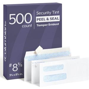 Columbian #8-5/8 Security Envelopes, 500 Pack, Double Window Self Seal Envelopes for QuickBooks Checks and Business Mailings, Tamper Evident, 3-5/8" x 8-5/8", Durable 24 lb White Paper