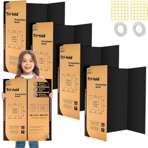 4 Pack Trifold Poster Board 48" X 36", IKAYAS Black Poster Boards, Science Fair Display Boards Posterboard Foamboard for Mounting, Prints,Art,Display,Projects Classroom Supplies