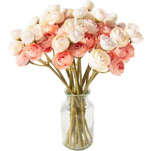Hananona 18 Pcs Artificial Silk Rose Flowers Ranunculus Bouquet Fake Pink Peony for Home Decorations,Weddings (Pink, 2)