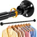 Adjustable Closet Rods for Hanging Clothes 27 to 84 inch,Heavy Duty Armoire Pole with Bracket Holders,5/8" Diameter Metal Cabinet Bar, Clothing Stick Hanger Rod for Wardrobes,Laundry,Shower,RV (Black)