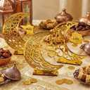 Vicenpal 3 Pcs Acrylic Eid al-Adha Decorations Eid Mubarak Table Sign Ramadan Moon Hollow Star Ornament for Muslim Party Tabletop Decor Home Craft Decoration Golden Moon