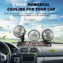 Portable 3-Head Car Cooling Fan - 2-Speed Adjustable, 360 Rotating USB Fan Powerful Airflow for Vehicles, RVs, and SUVs