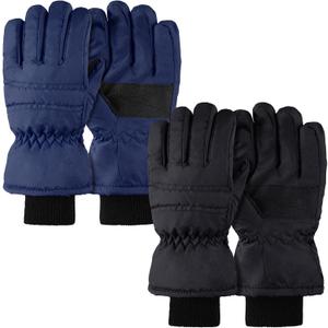 Geyoga 2 Pairs Kids Ski Gloves Waterproof Winter Mittens Warm Gloves Snow Mittens for Children (3 - 6 Years, Black and Navy Blue)