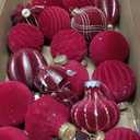 12-Pack Velvet Christmas Ball Ornaments - 80mm/3.15 in Flocked Red Christmas Ornaments Hanging Shatterproof Plastic Ball Decorations for Xmas Tree, Holiday, Wedding, Party