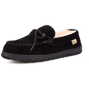 Men's Sheepskin Moccasin Indoor/Outdoor Slippers (13, Black03)