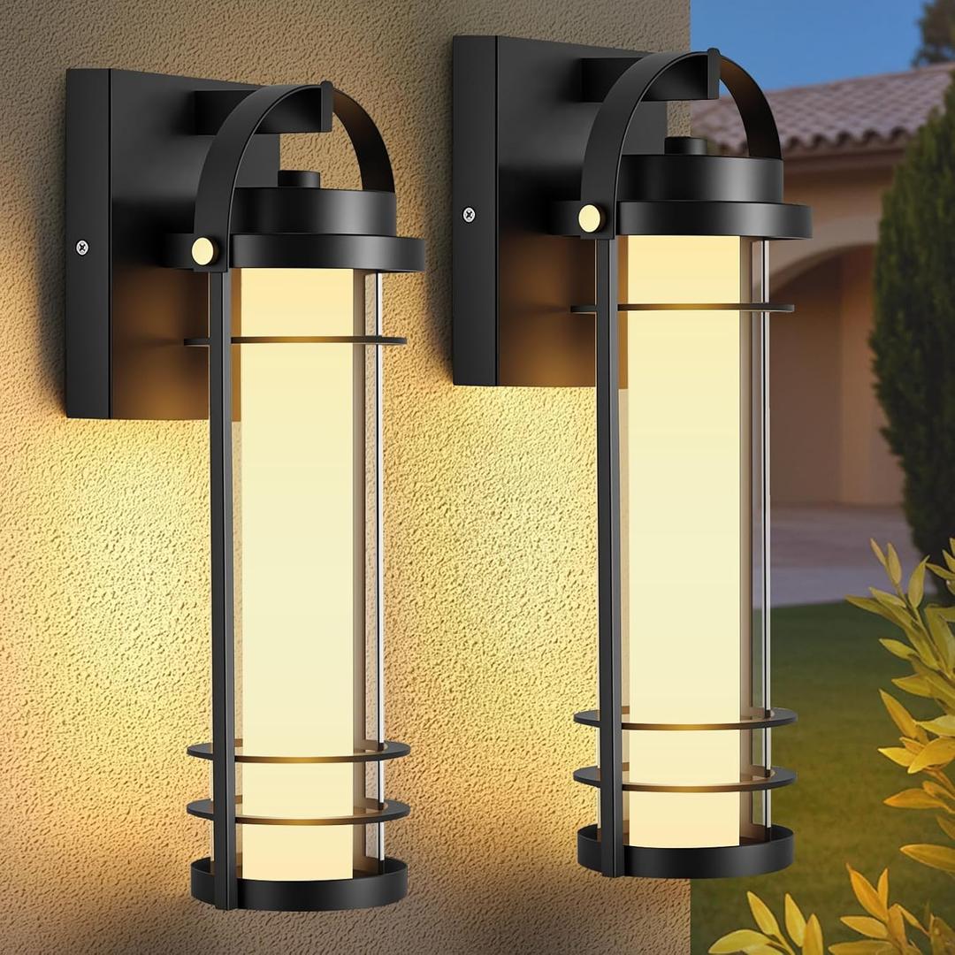Outdoor Wall Lantern, Dimmable Wall Lights Fixture with 5 Color Temperatures, 15" Modern LED Sconce Waterproof Porch Lighting with Clear Glass for House Garage Doorway Patio, 2Packs
